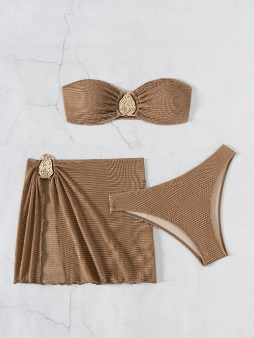 Chic Coffee 3-Piece Swimsuit Set