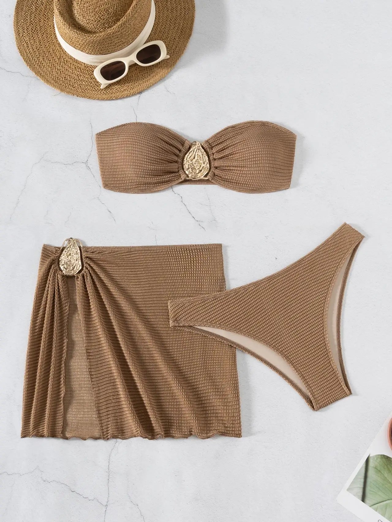 Chic Coffee 3-Piece Swimsuit Set