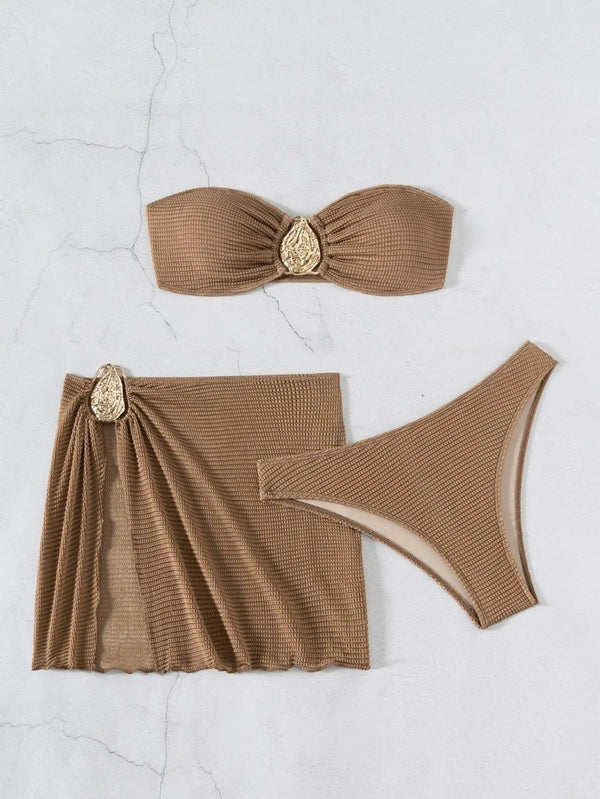 Chic Coffee 3-Piece Swimsuit Set